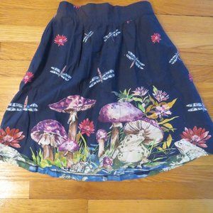Modcloth Mushroom Frog Forest Skirt-VGUC -Small-S -Nature Toadstool Dragonfly